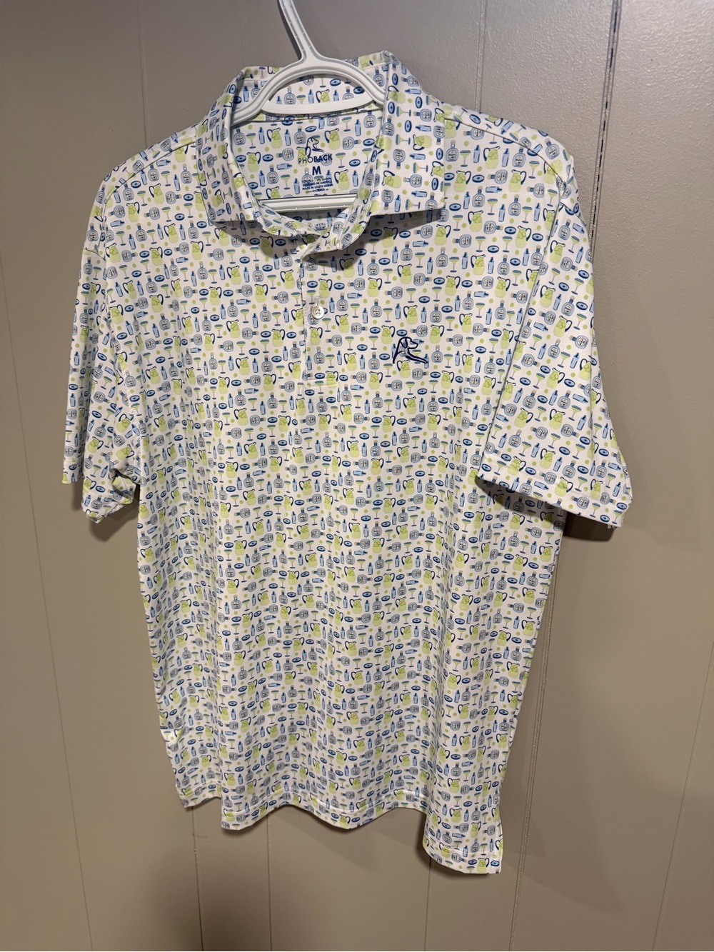 Rhoback Golf Polo with margarita tequila Blue and Lime Print - Size M